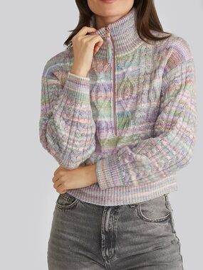 525 American Jackie Spacedye Zip Front Cable Knit